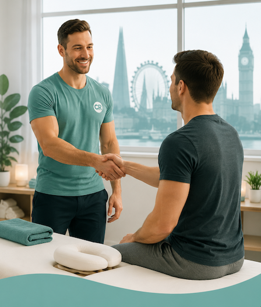 gay massage therpaist is greeting his client for a consultation
